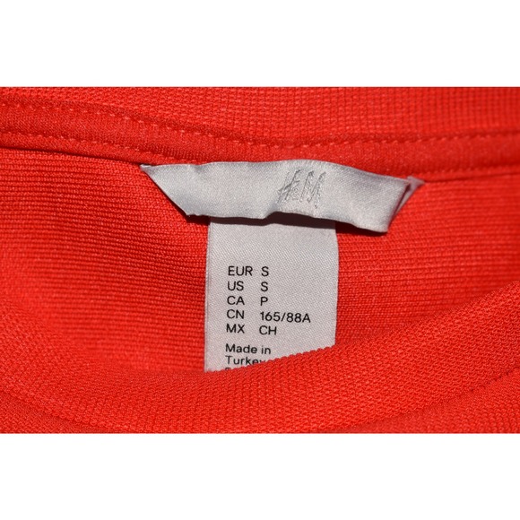 H&M NEW $35 Ribbed Jersey Knit Short Sleeve Midi Fit & Flare Dress Red Small - Picture 4 of 4